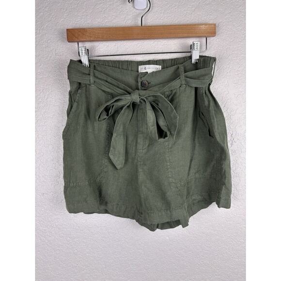 Lou & Grey LOFT Shorts Women's Medium Green Linen Belted Shorts Pockets Beachy - Picture 11 of 11